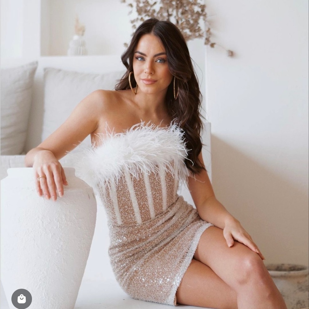 Nadine Merabi Lucie White Feather Bachelorette/Bridal/Second Look dress